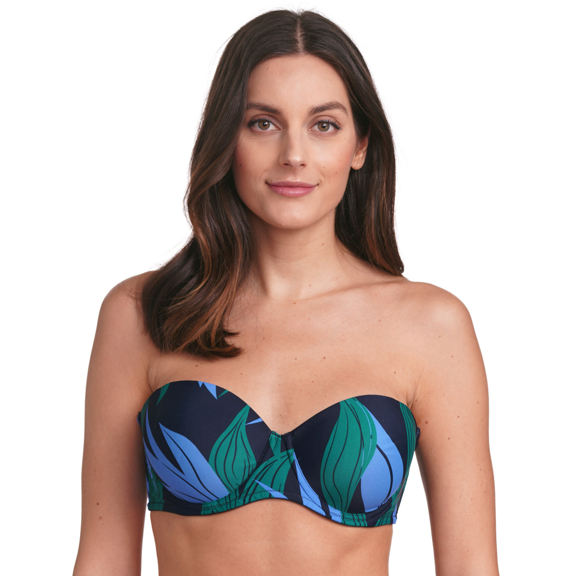 Gina Benotti Damen Bikinioberteil mit Palmenblätter-Motiv nachtblau / dunkelgrün / blau
