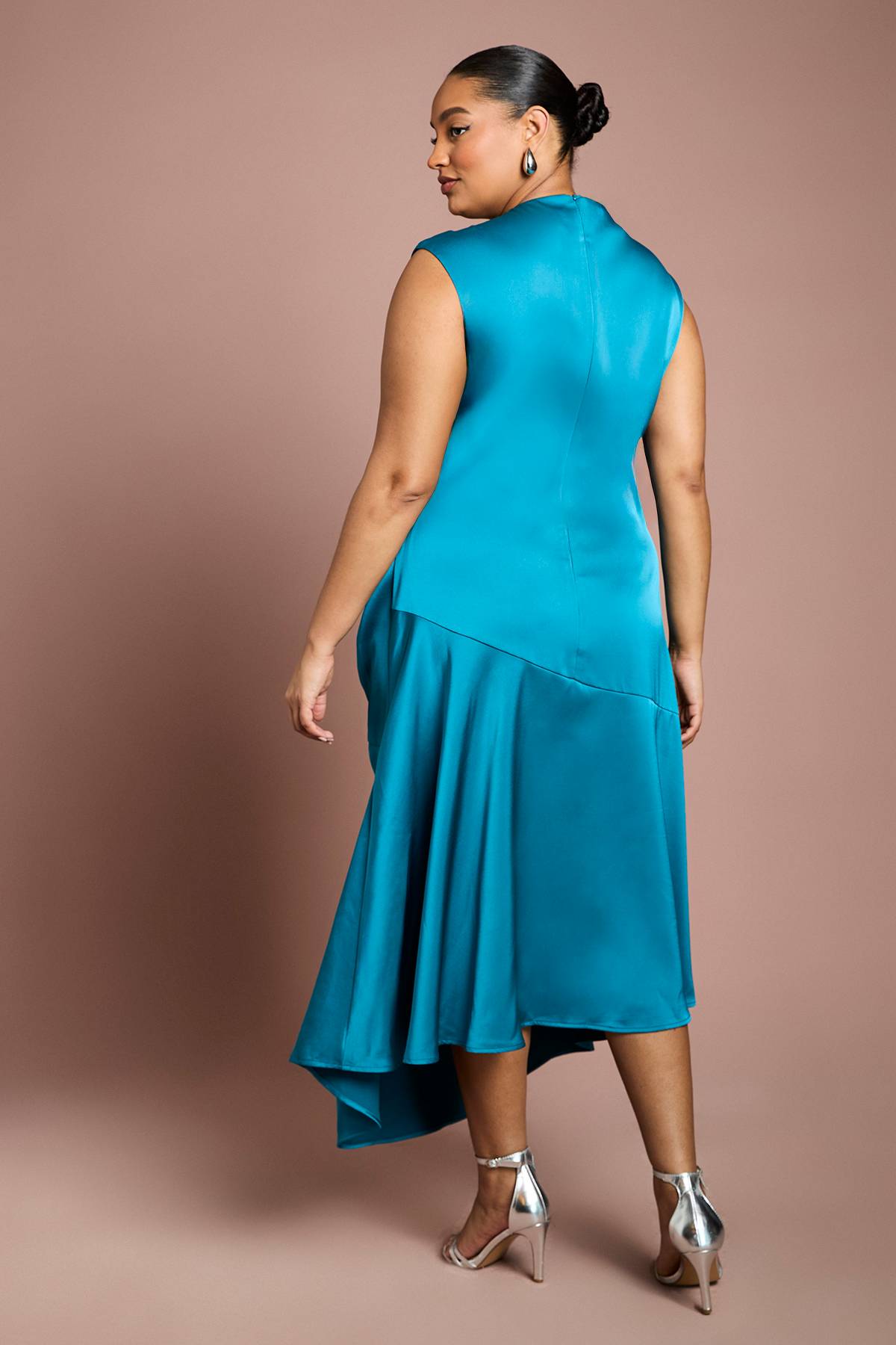 Coast Robe Midi Grande Taille à Manches Courtes et Drapé Latéral