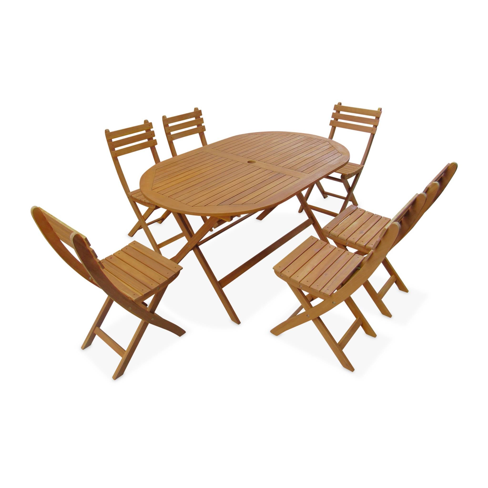 sweeek - Houten klaptafel, ovaal, 6 stoelen