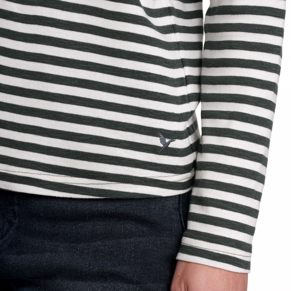 Jonas Nielsen Damen Langarmshirt im Streifen-Look tannengrün / weiss