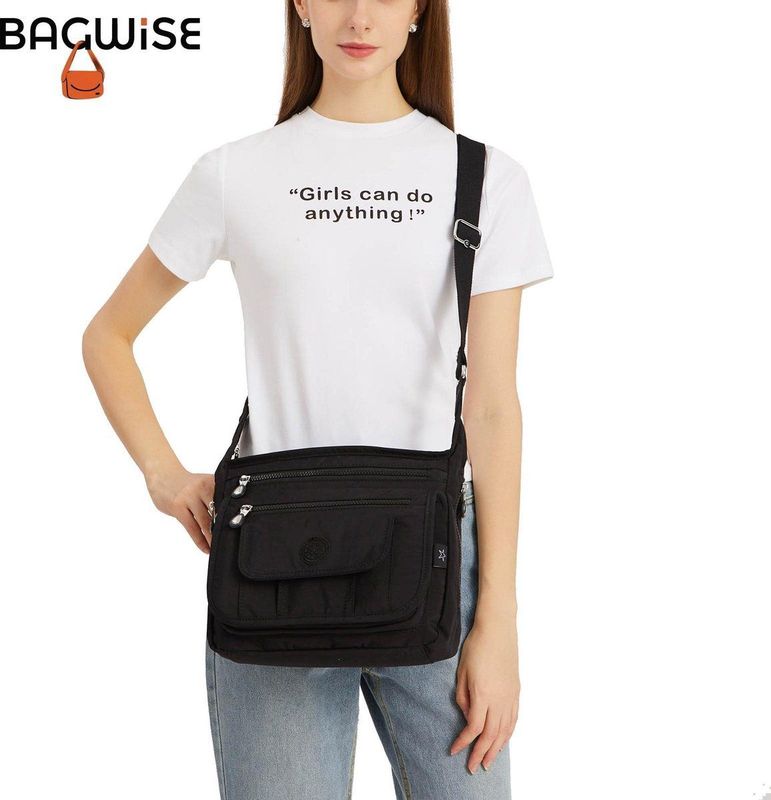 Bagwise - Crossbody Schoudertas - Zwart - Crinkle Nylon - Sportief