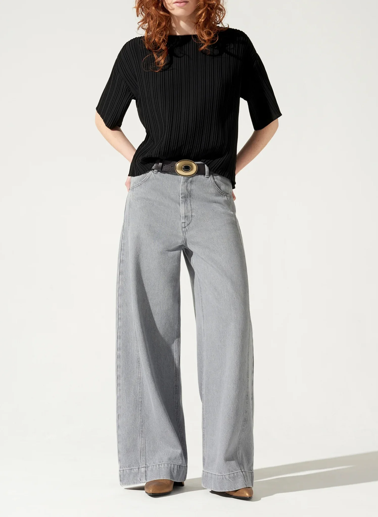 Blouse col rond plissé | Noir