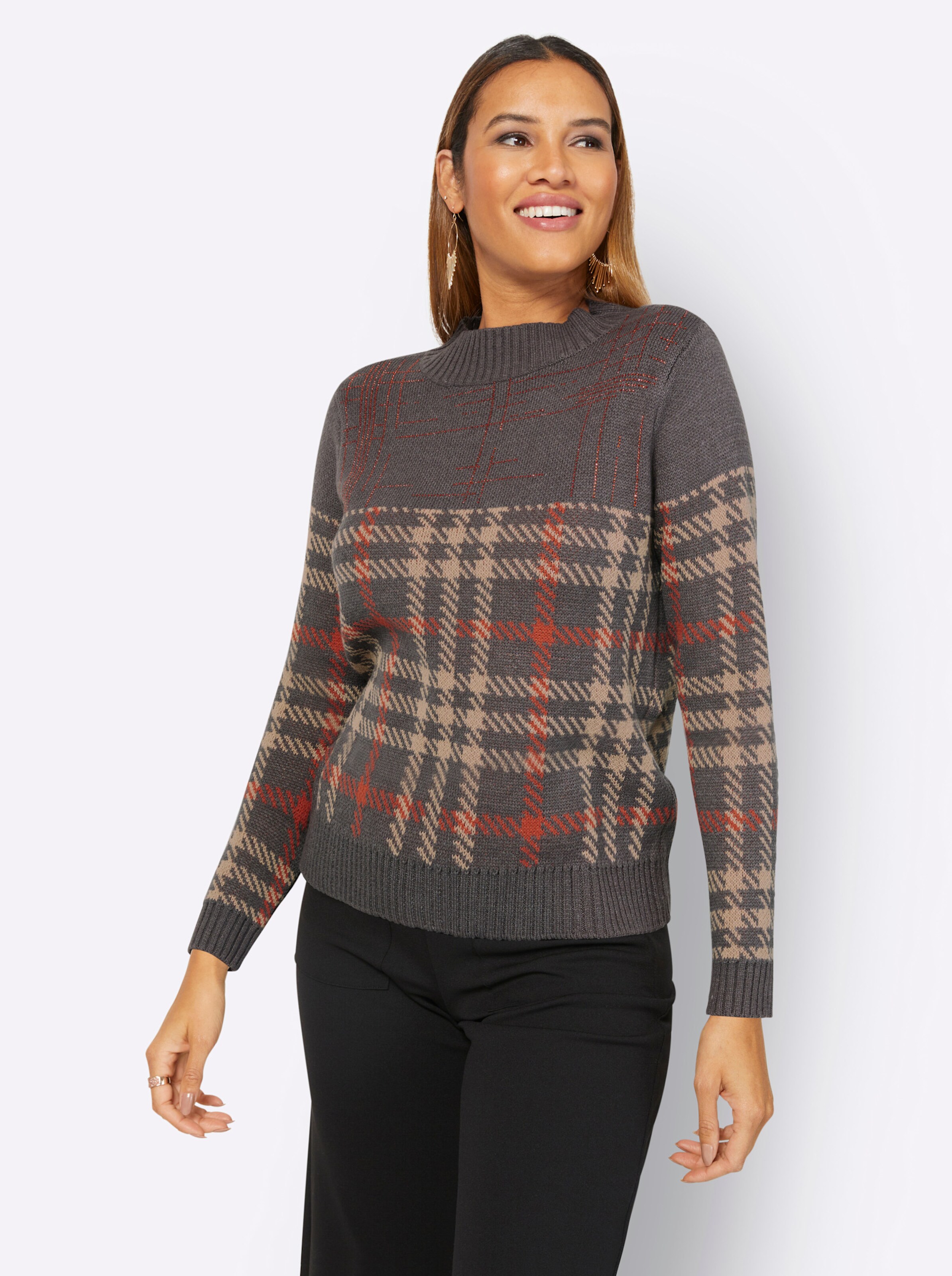 Pullover in anthrazit-terra-gemustert