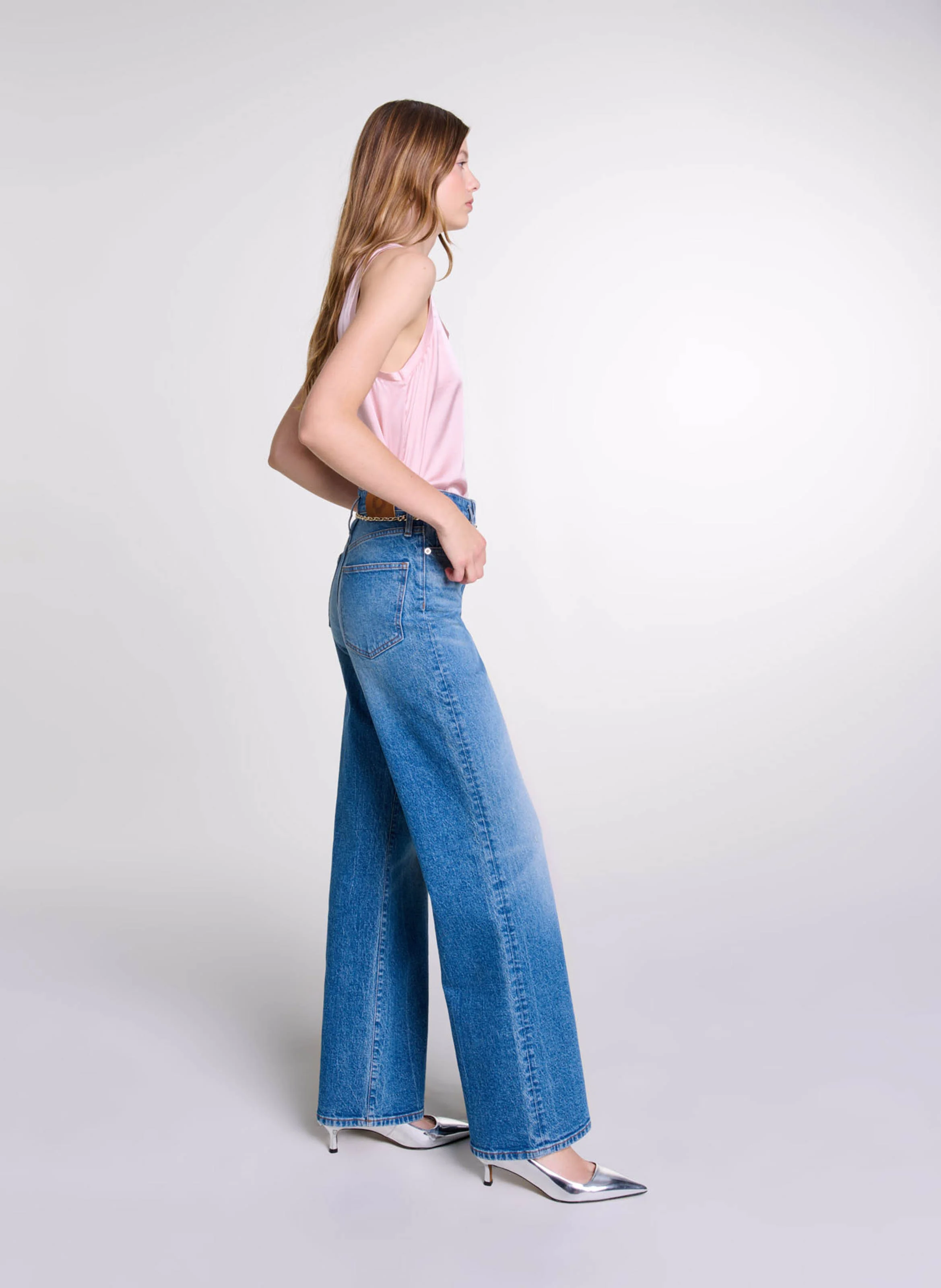 Débardeur col rond droit en soie mélangé | Rose