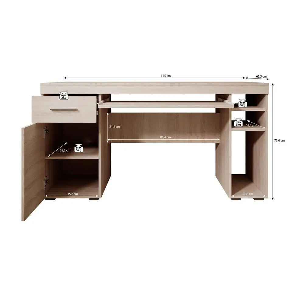 Meubella - Bureau Acta - Eiken - 145 cm