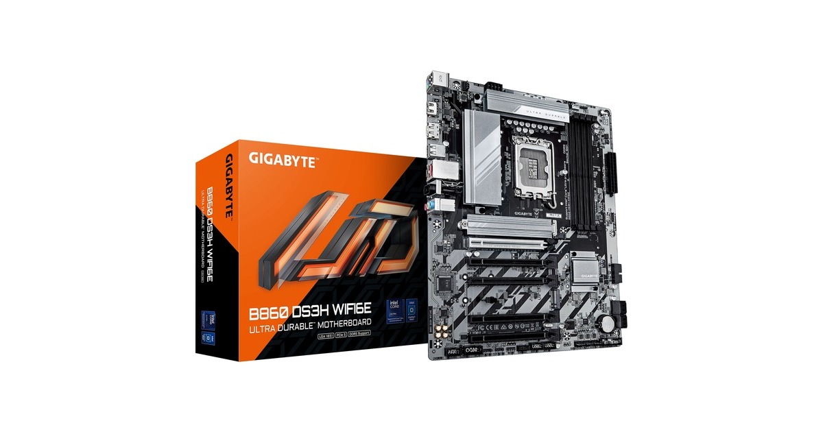 GIGABYTEB860 DS3H WIFI6E socket 1851 moederbord  (Zilver/zwart, RAID, 2.5Gb-LAN, Wi-Fi 6E, BT, Sound, ATX)