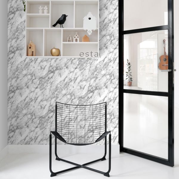 Estahome Marmer Behang - 0,53 x 10,05 m - Wit / Grijs