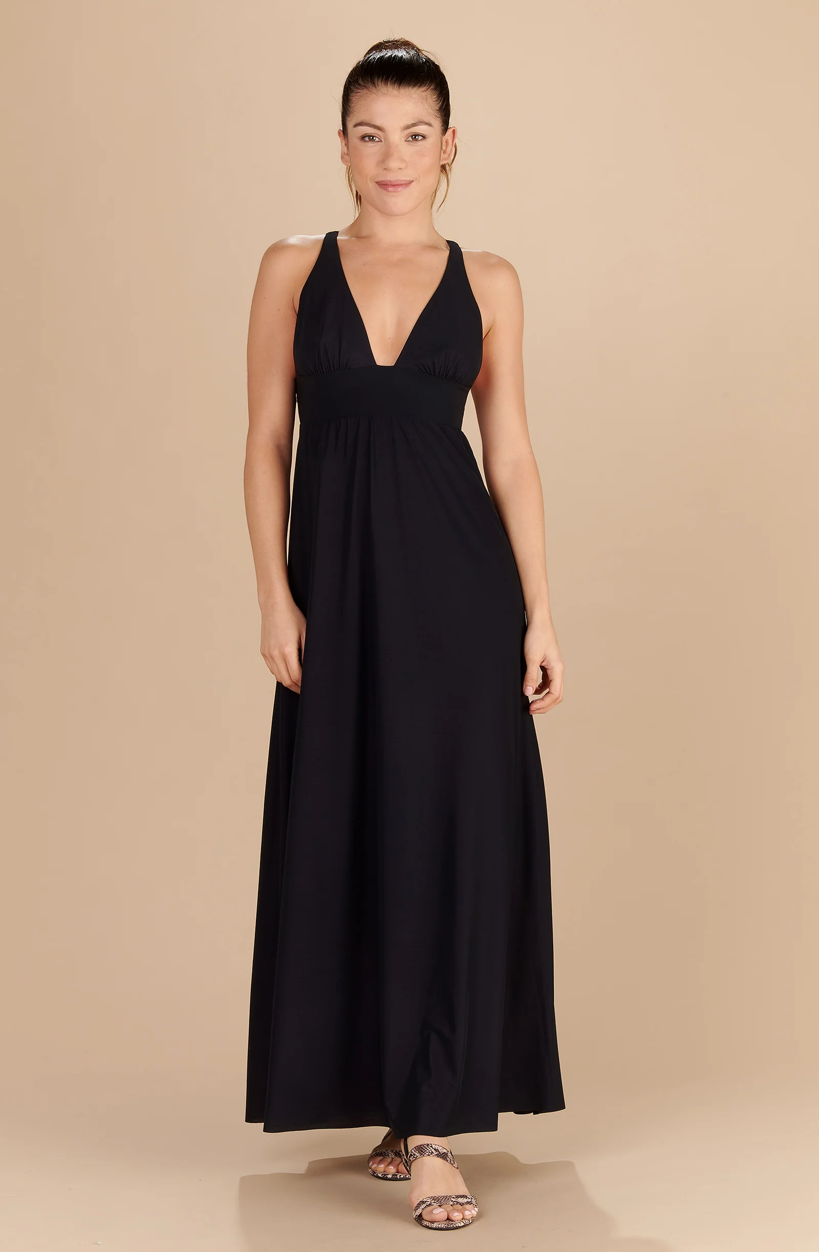 vick Robe longue décolleté plongeant noir Noir