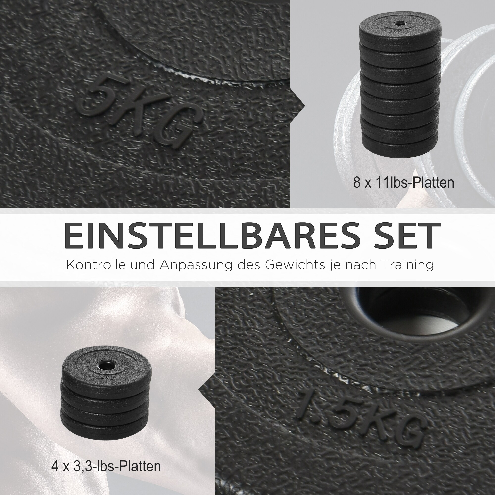 HOMCOM Kurzhantel-Set mit 1,5 und 5 kg Gewichtscheiben schwarz Ø24,5 x 4,3H cm