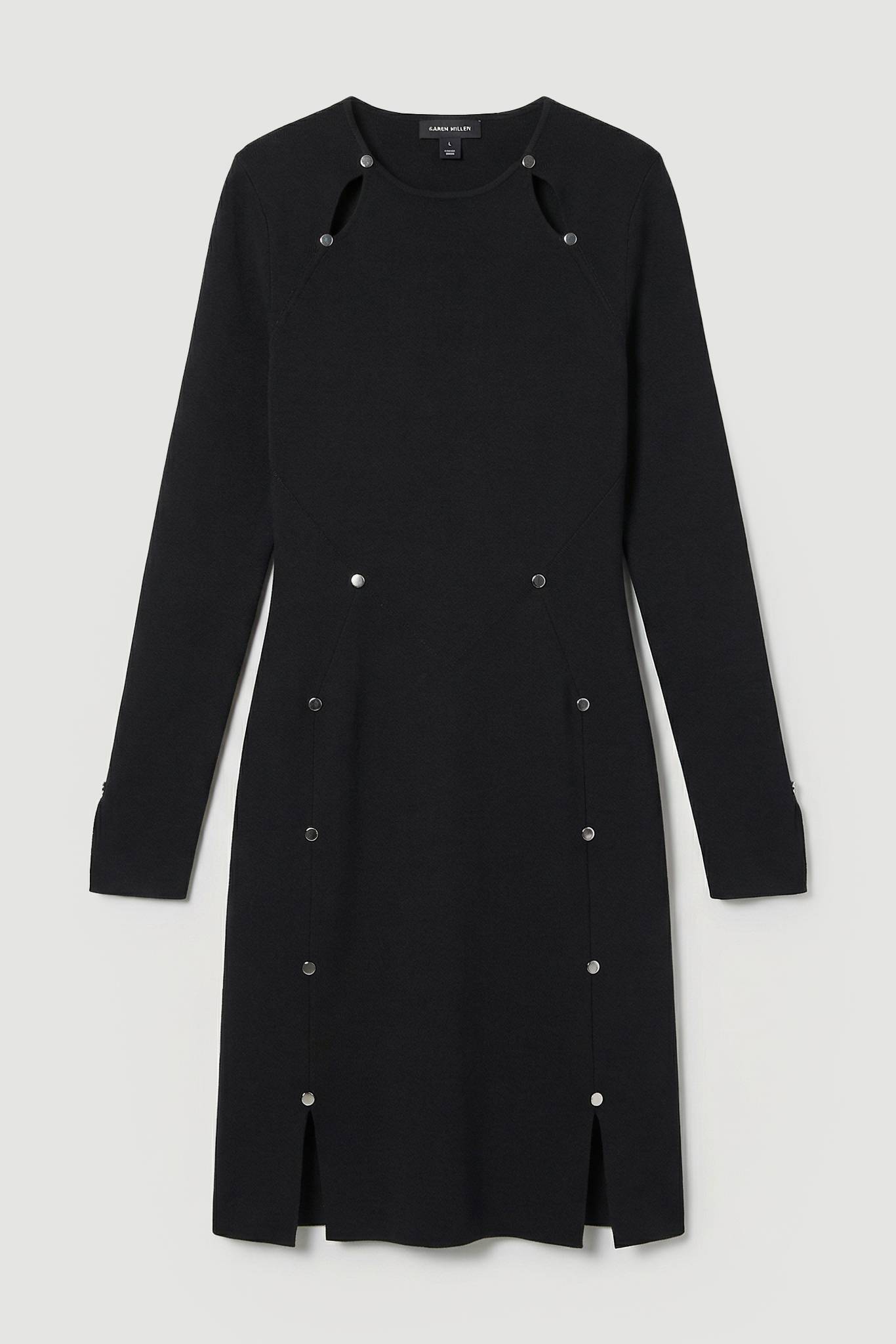KarenMillen Robe Mini Tricotée Grande Taille Mélange Viscose Détail Cloutés Décolleté Goutte