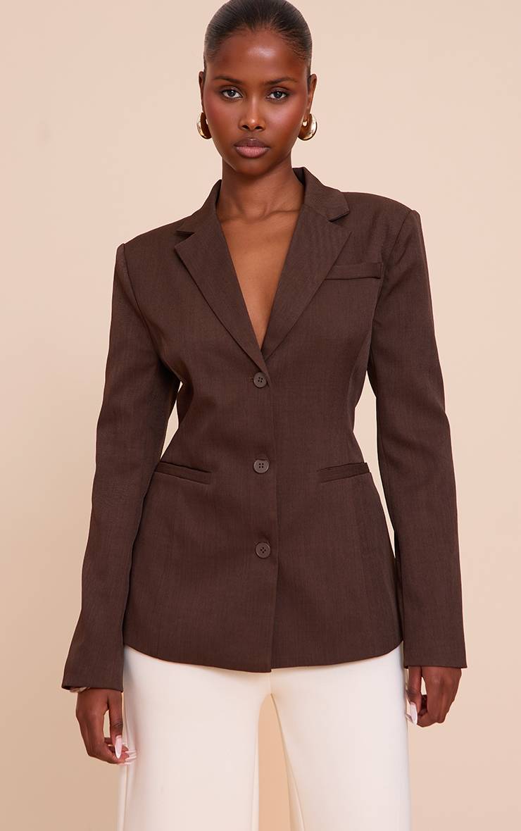 Marron Foncé Blazer Cintré Dans Le Dos À Simple Boutonnage