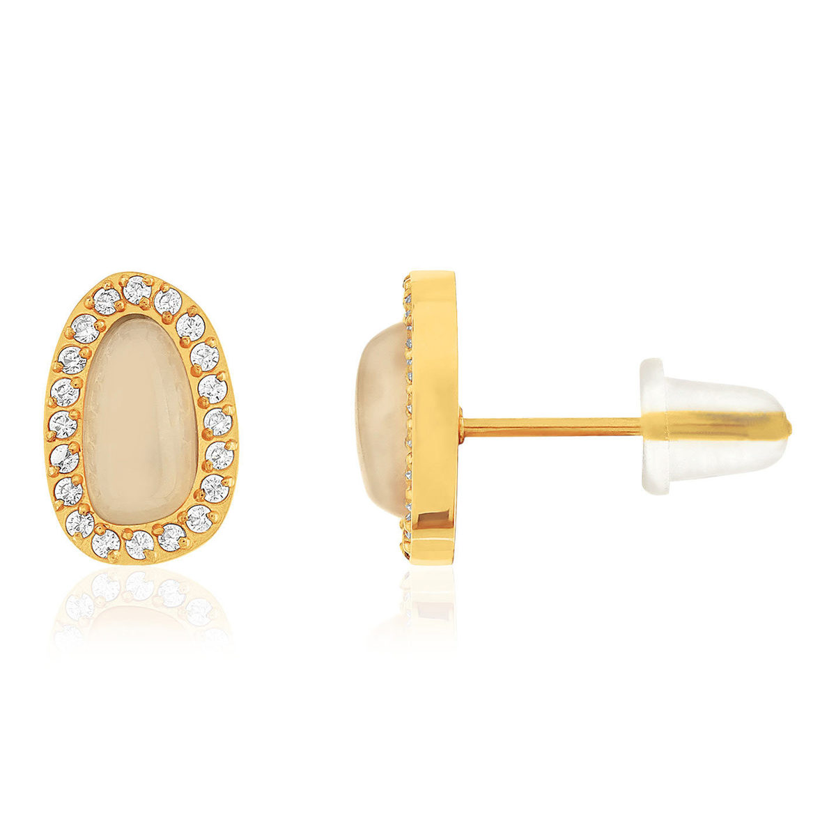 Boucles d'oreilles acier doré 2 quartz jaunes et zirconias