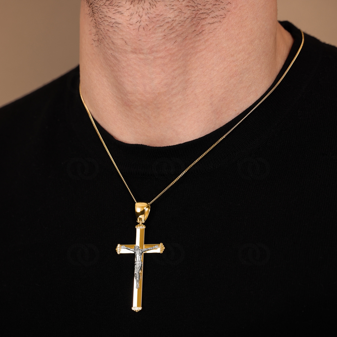 Anhänger 750/18 K Gelbgold Kreuz mit Jesus 62 x 30mm