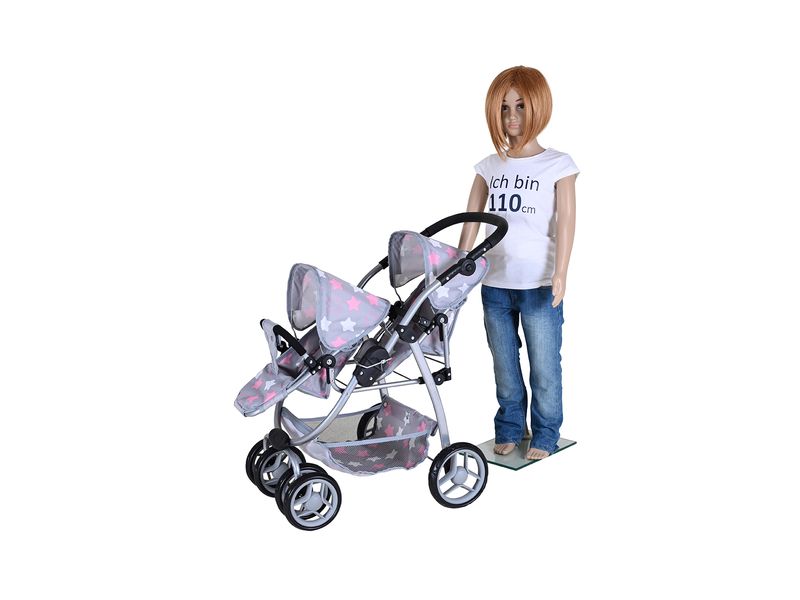 Knorrtoys Zwillingspuppenwagen Milo Star Grey Pink Puppenbuggy Duo