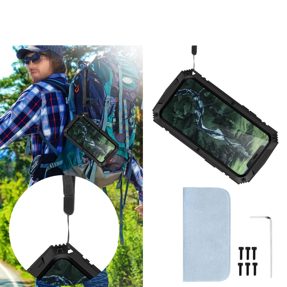 iPhone 12 / iPhone 12 Pro Spritzwasserfeste Hybrid Silikon Metall Outdoor Case Hülle   Panzerfolie - Schwarz