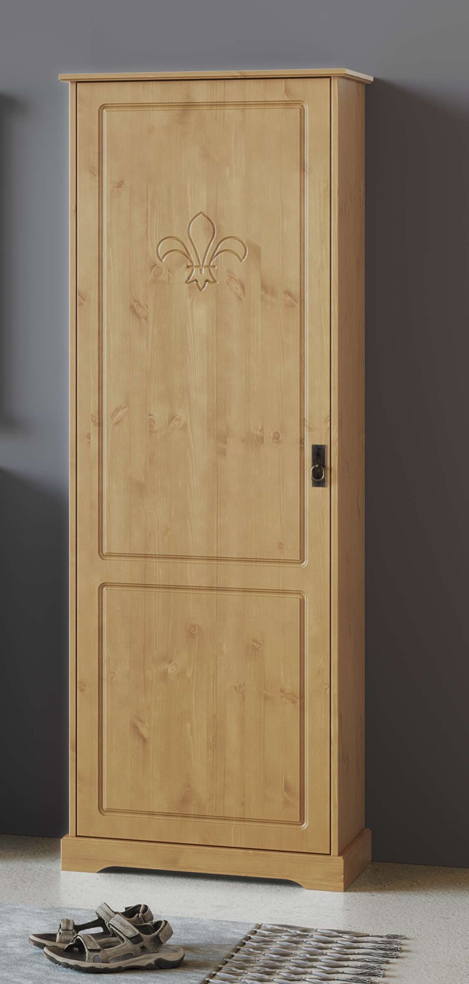 Home affaire Garderobenschrank »Lille Mehrzweckschrank Breite/Höhe: 67/187 cm« aus massiver Kiefer, mit schöner Lilien-Fräsung, Jugendstil-Griffe