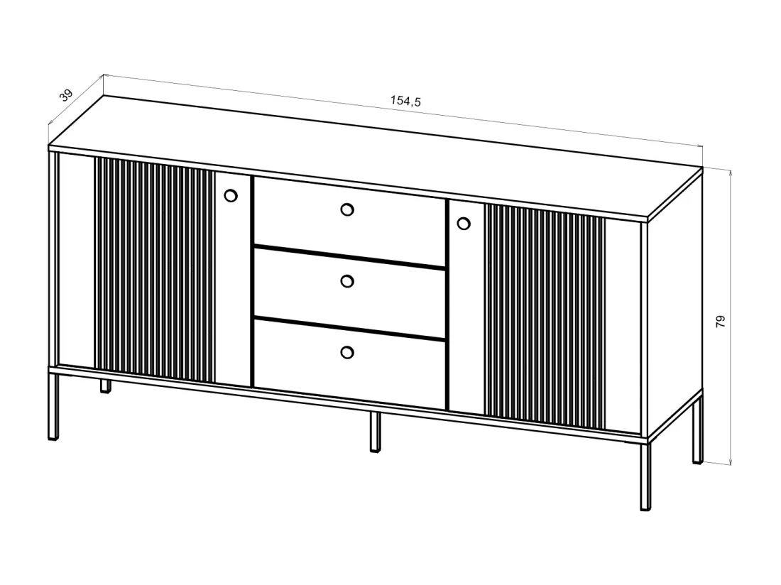 Buffet avec 2 portes et 3 tiroirs en MDF - Noir - DEMASIA