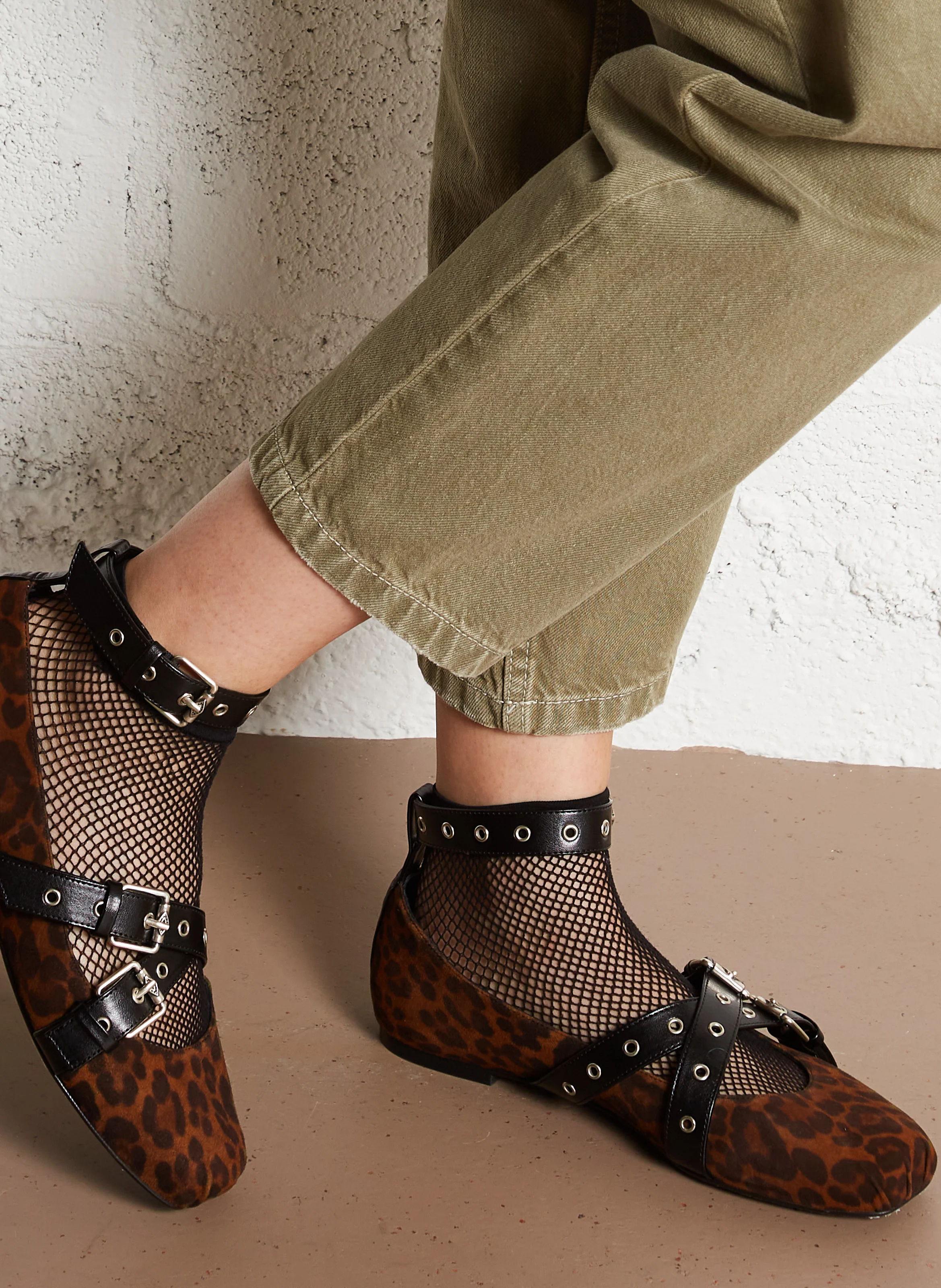 CHIARA - Ballerines imprimée en cuir velours | Marron