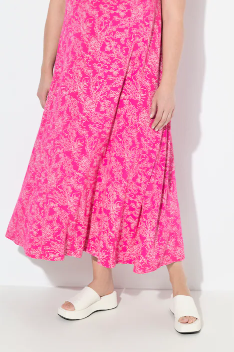 Maxikleid, gemustert, A-Linie, V-Ausschnitt, ärmellos, magentapink