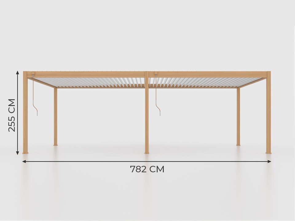 Pergola bioclimatique 4x8m autoportee eclipse 32 - effet bois - 50 lames orientables 120° - structure en aluminium