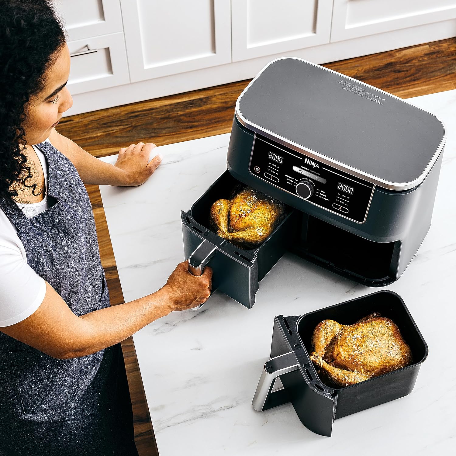 Ninja Foodi MAX Friteuse à air numérique double zone, 2 tiroirs, 9,5 L, 6 en 1, n'utilise pas d'huile, Max Crisp, rôtir, cuire, réchauffer, déshydrater, cuire 8 portions, paniers antiadhésifs lavable