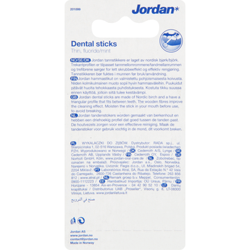 Jordan Dental Sticks Thin Fluoride Mint 100 Stuks
