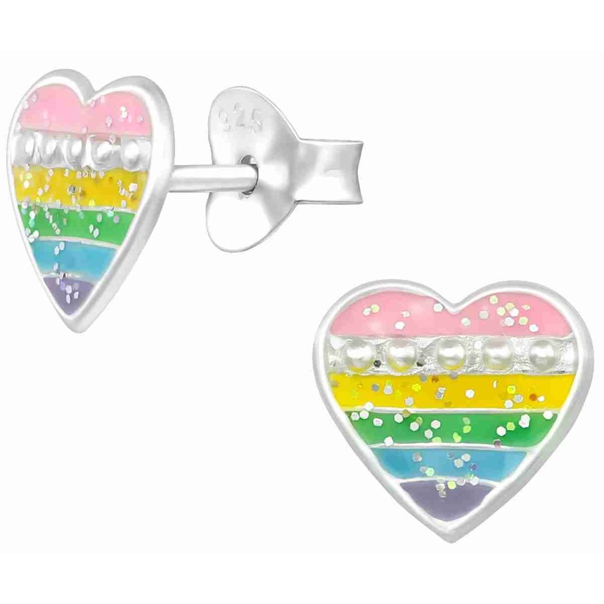 Boucle d'oreille coeur arc en ciel en argent 925/1000