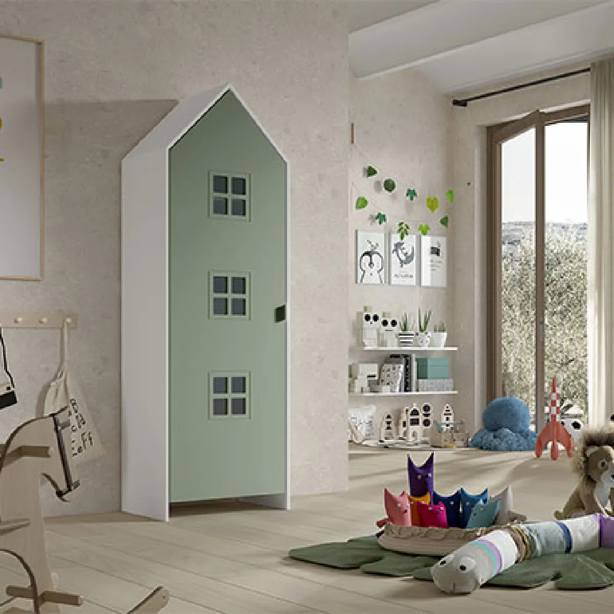 Mes Armoire 1 porte 57,6x37x171,5 cm décor vert et blanc - CASMY