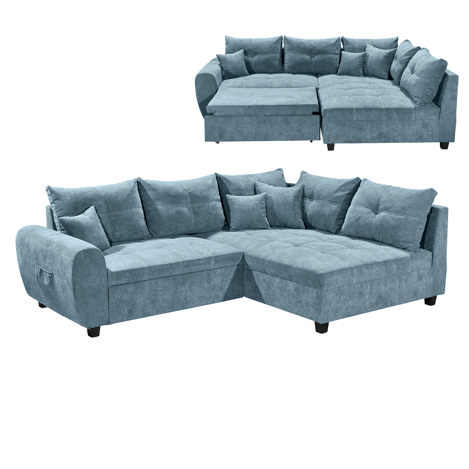 Ecksofa - denim - Liegefunktion - Recamiere rechts