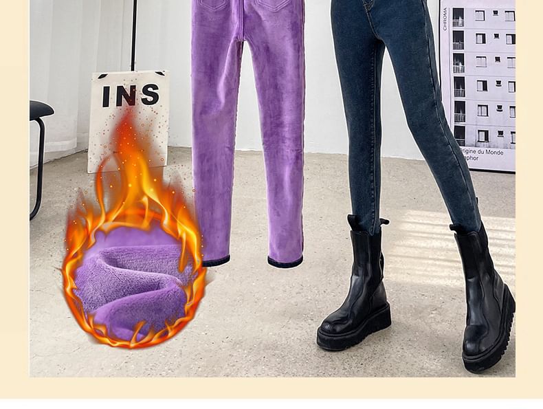 Denimot - Effen fleece cropped jegging met elastische taille