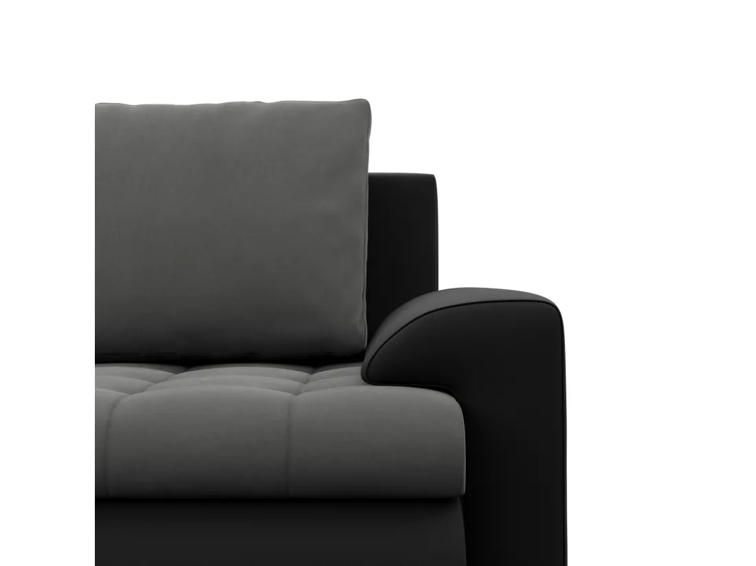 Canapé d'angle en U avec fonction sommeil, Ottoman, Gris foncé + Noir