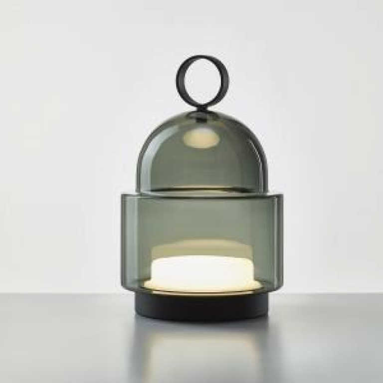 Brokis Dome Nomad tafellamp LED oplaadbaar small rookgrijs zwart