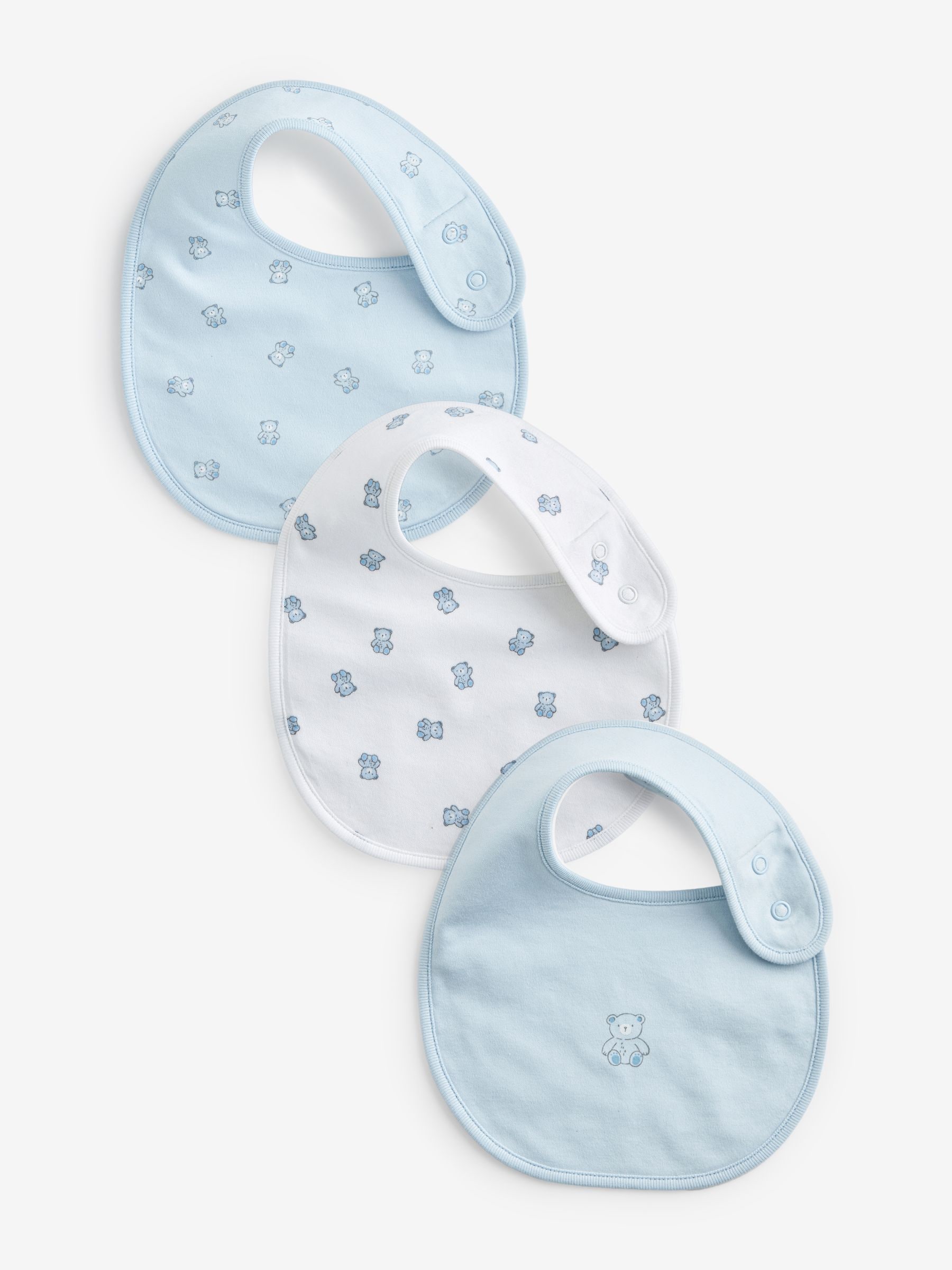 Blauw/wit met berenprint - Verpakking van 3 babyslabbetjes van 100% katoen