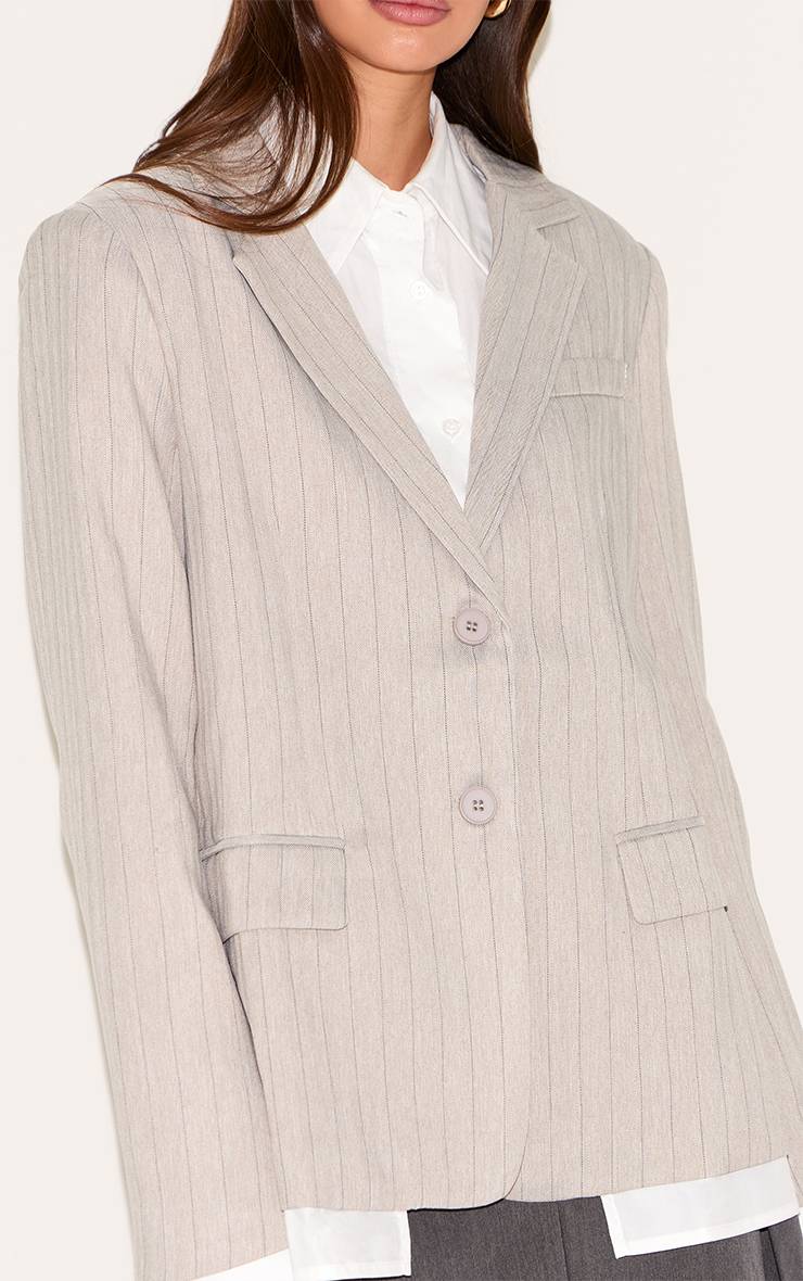 Gris Clair Blazer À Détail Chemise À Fines Rayures