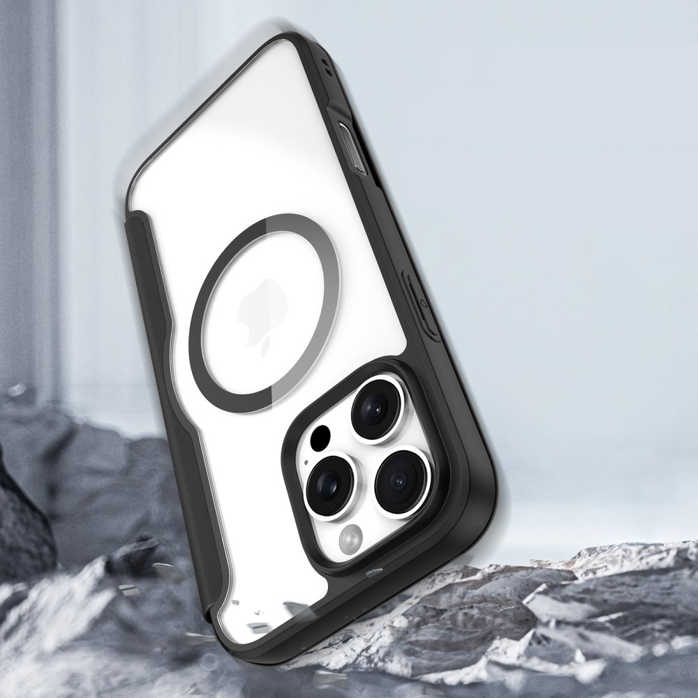iPhone 16 Pro Max MagSafe Hybrid Leder Tasche   Kunststoff Rückseite - Schwarz / Transparent