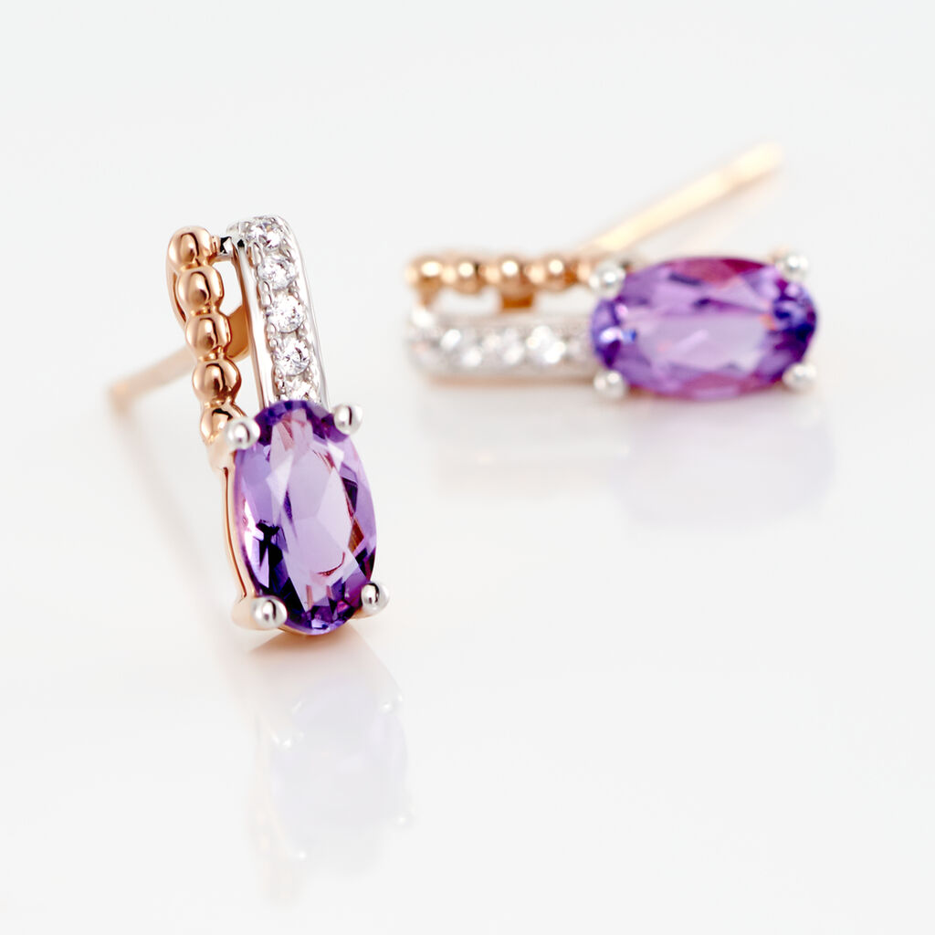 Boucles D'oreilles Pendantes Frannie Or Rose Amethyste Et Oxyde