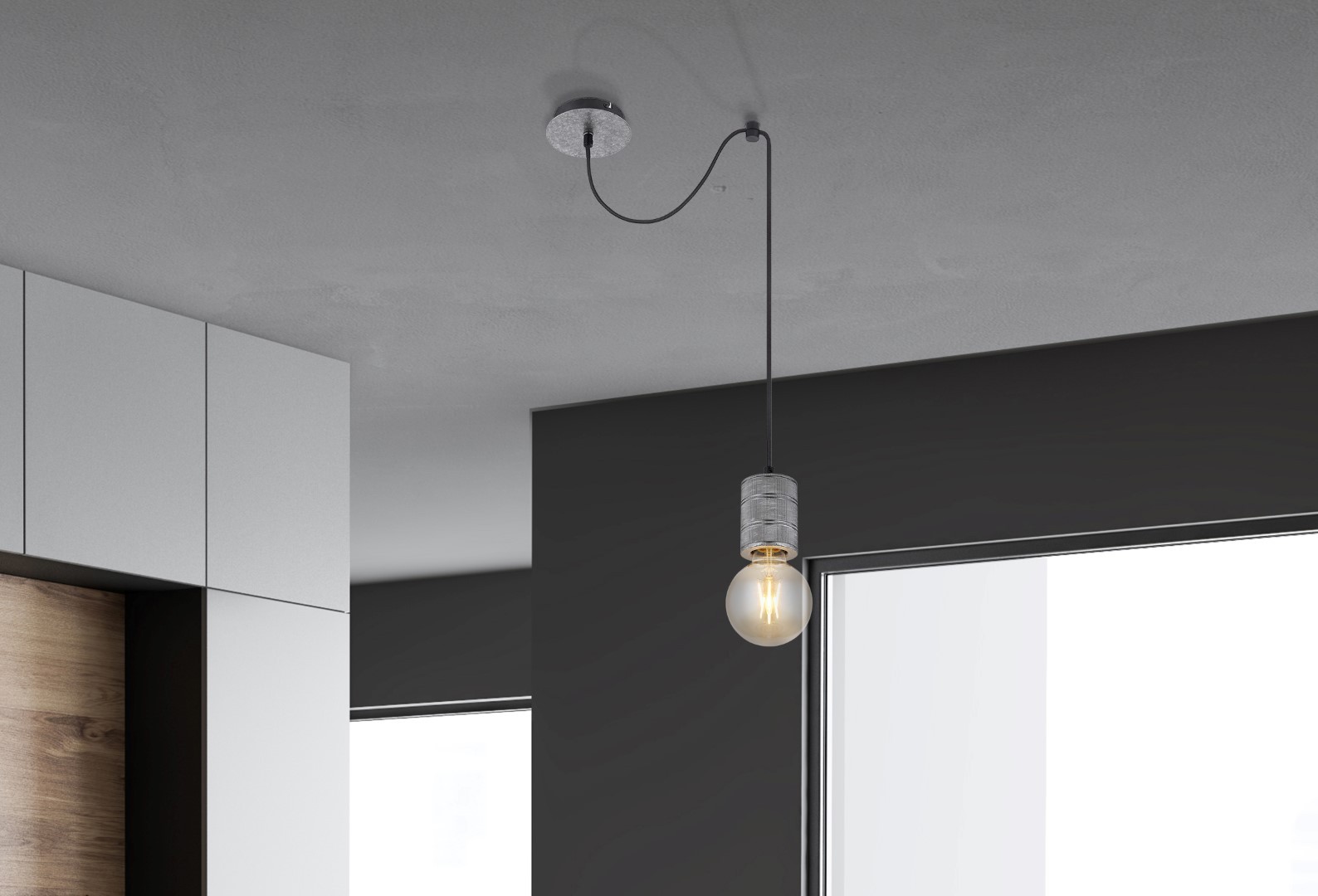 Pendelleuchte - silber - gerillt - 160 cm