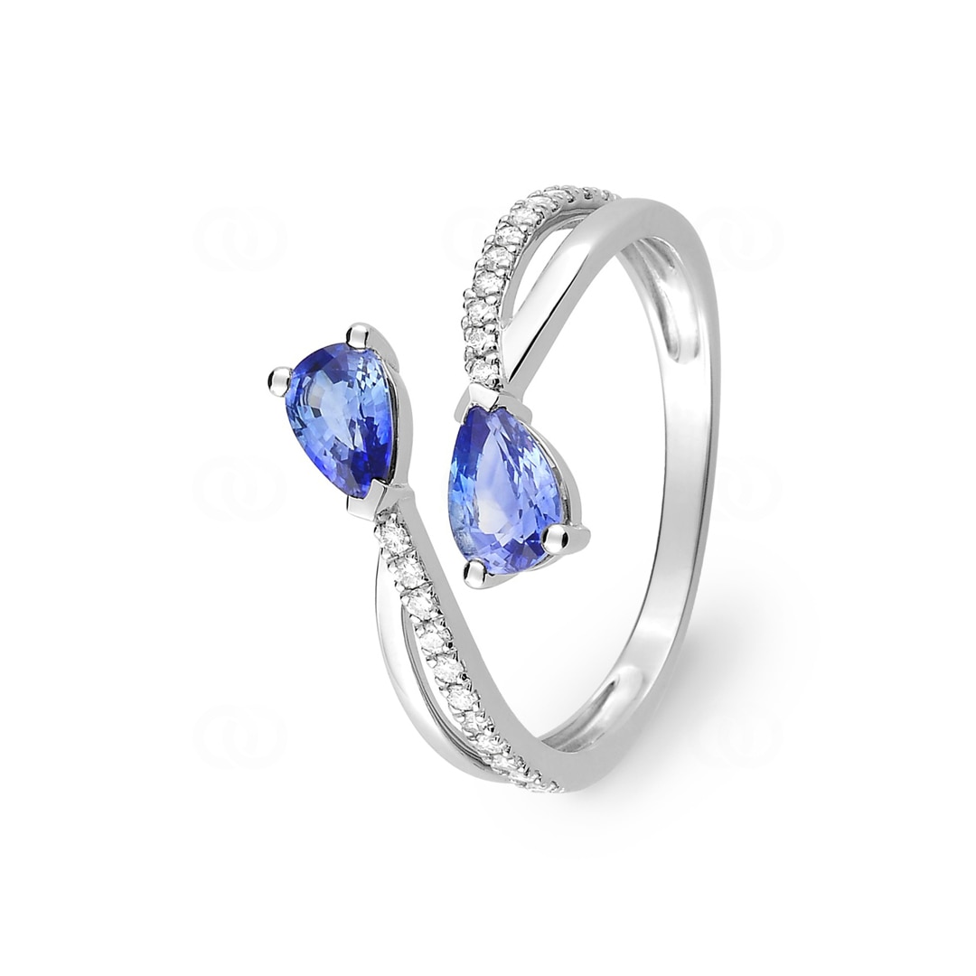 Damenring 750/18 K Weissgold mit Saphiren Tropfen & Diamanten 0.13 ct.