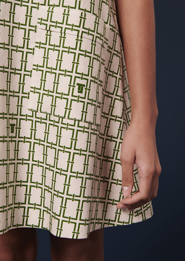 Robe Romarinécrue à motif graphique vert