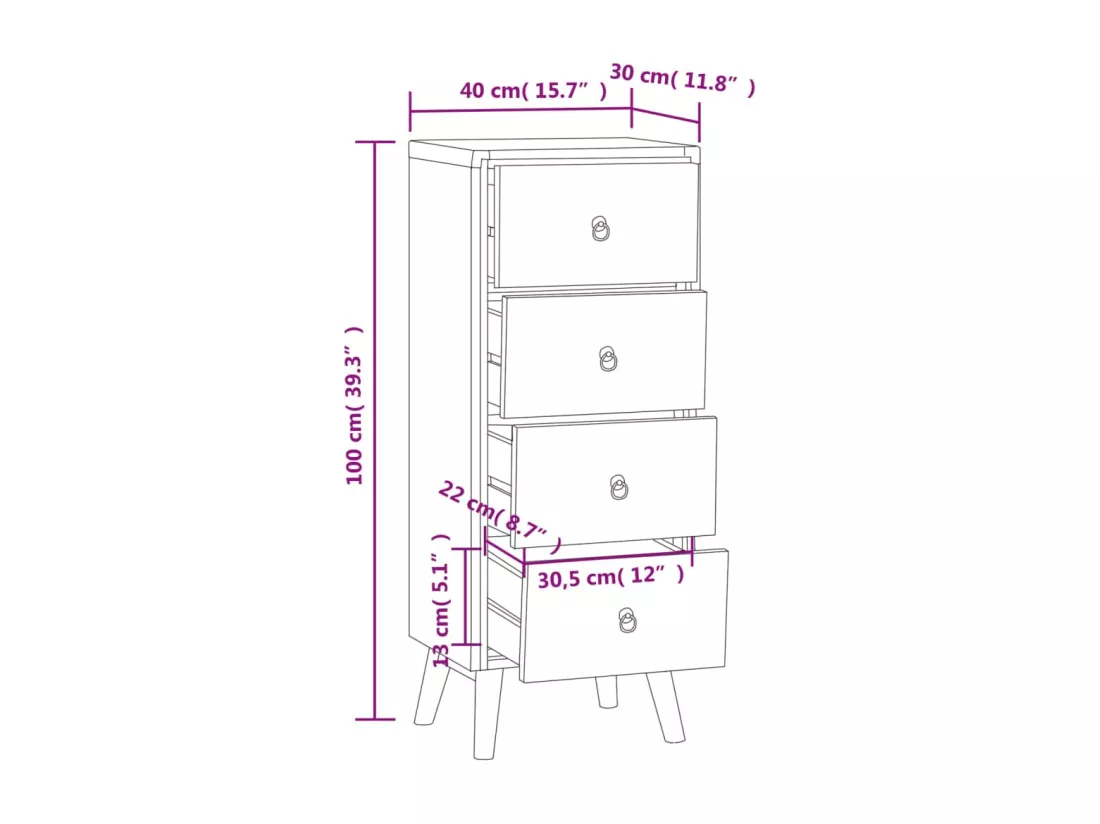 Commode 40x30x100 cm Bois massif de teck