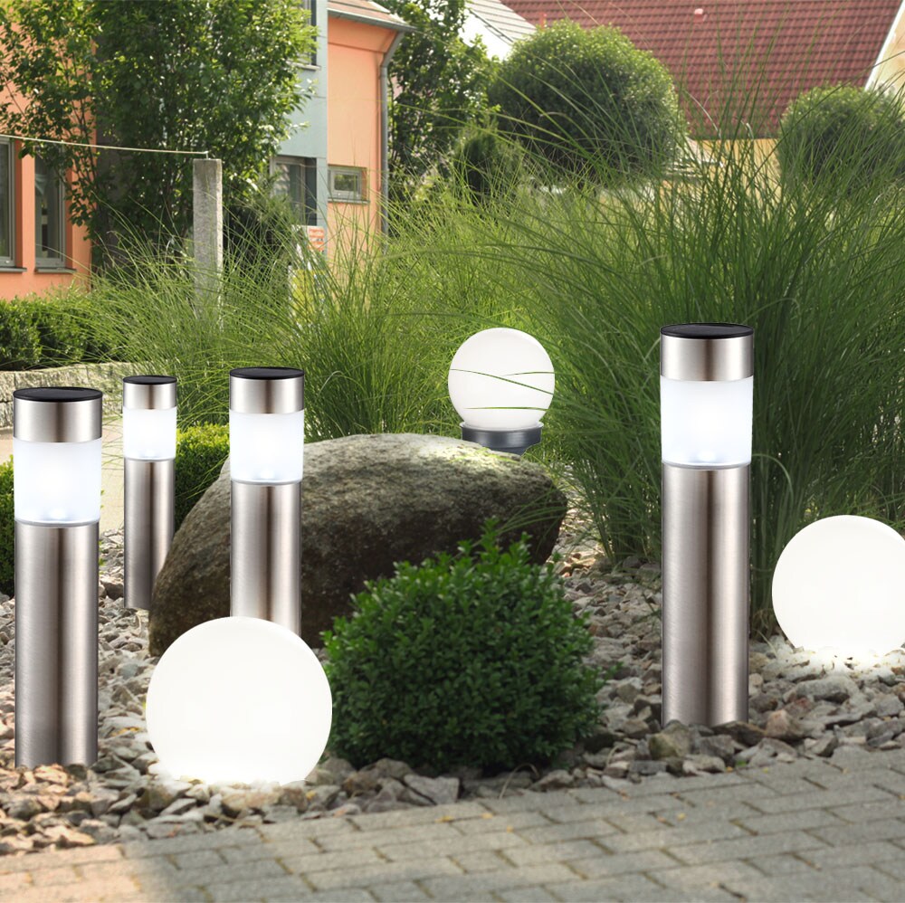 7er Set LED Solarleuchten, Säulen - und Kugel Design