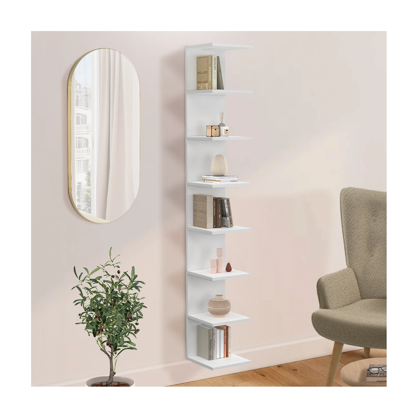 Etagère murale suspendue double position CHIARA 8 étagères blanc 190 cm