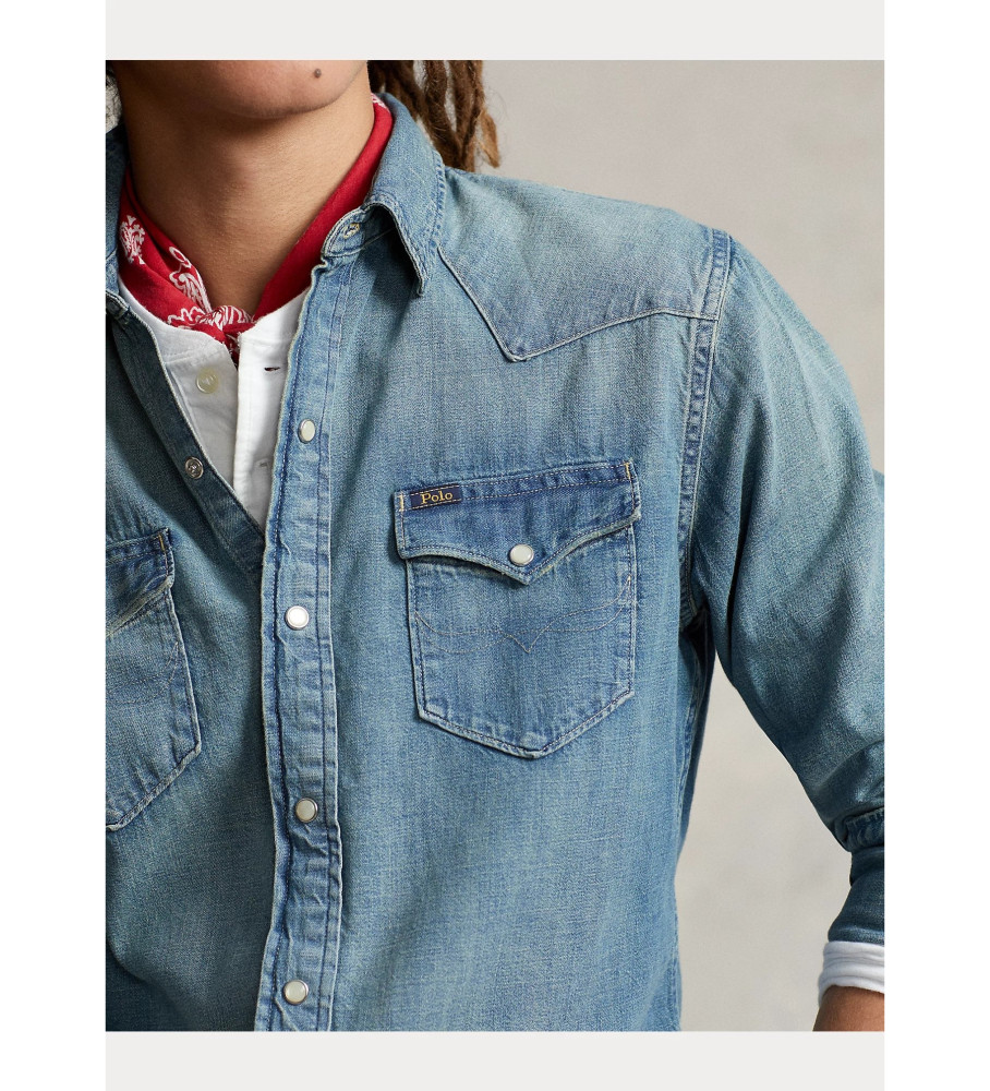 Camisa Ralph Lauren estilo western em denim azul flamejante