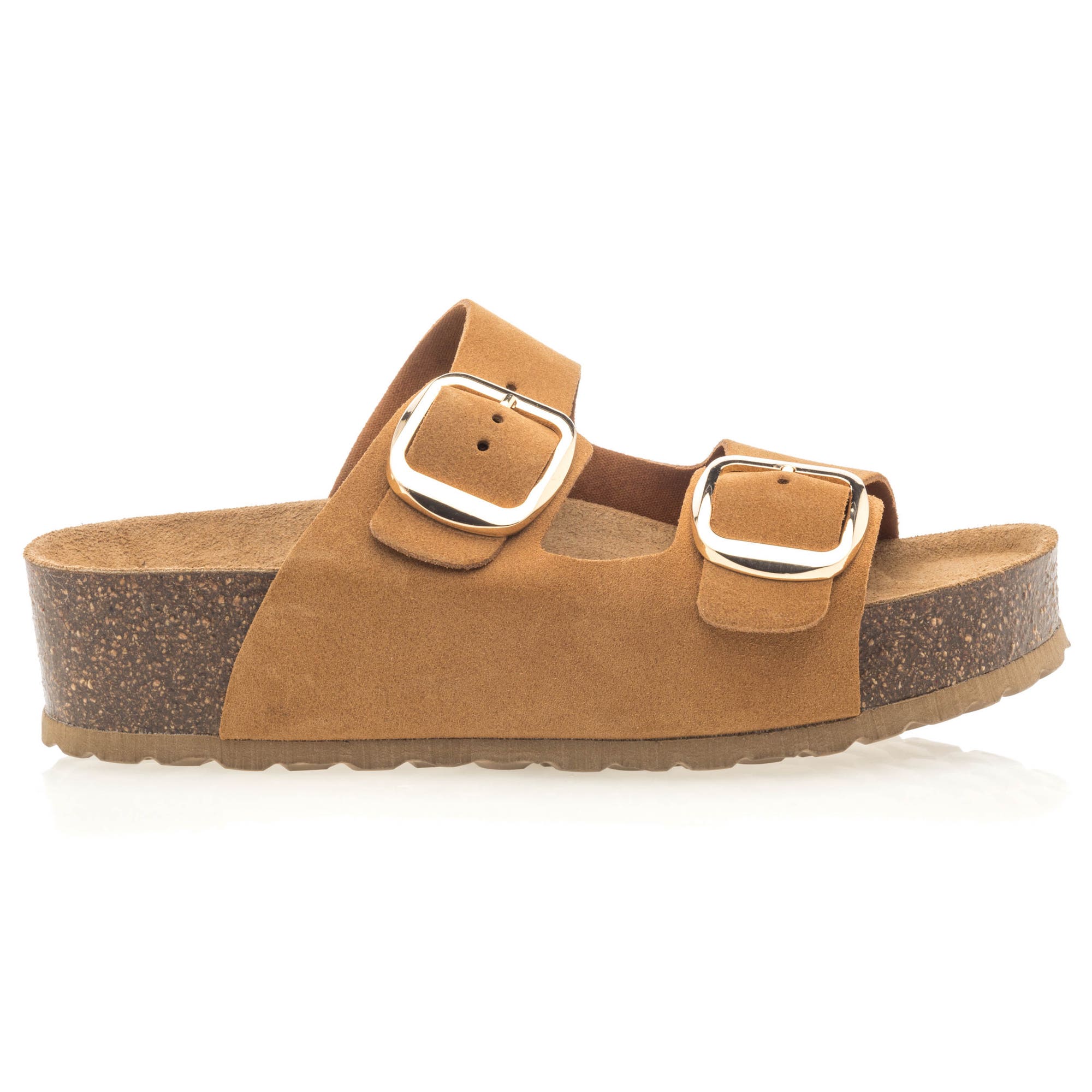 Mules semelle liège Femme en cuir camel