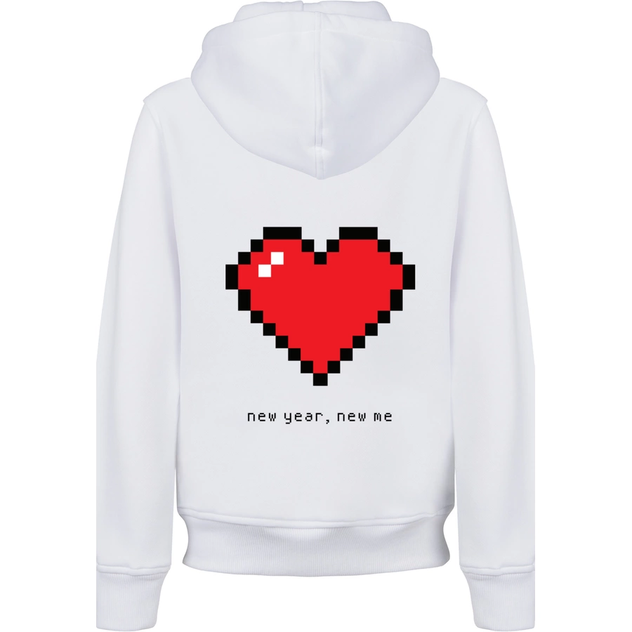 F4NT4STIC Hoodie Pixel Herz Happy New Year Silvester weiß