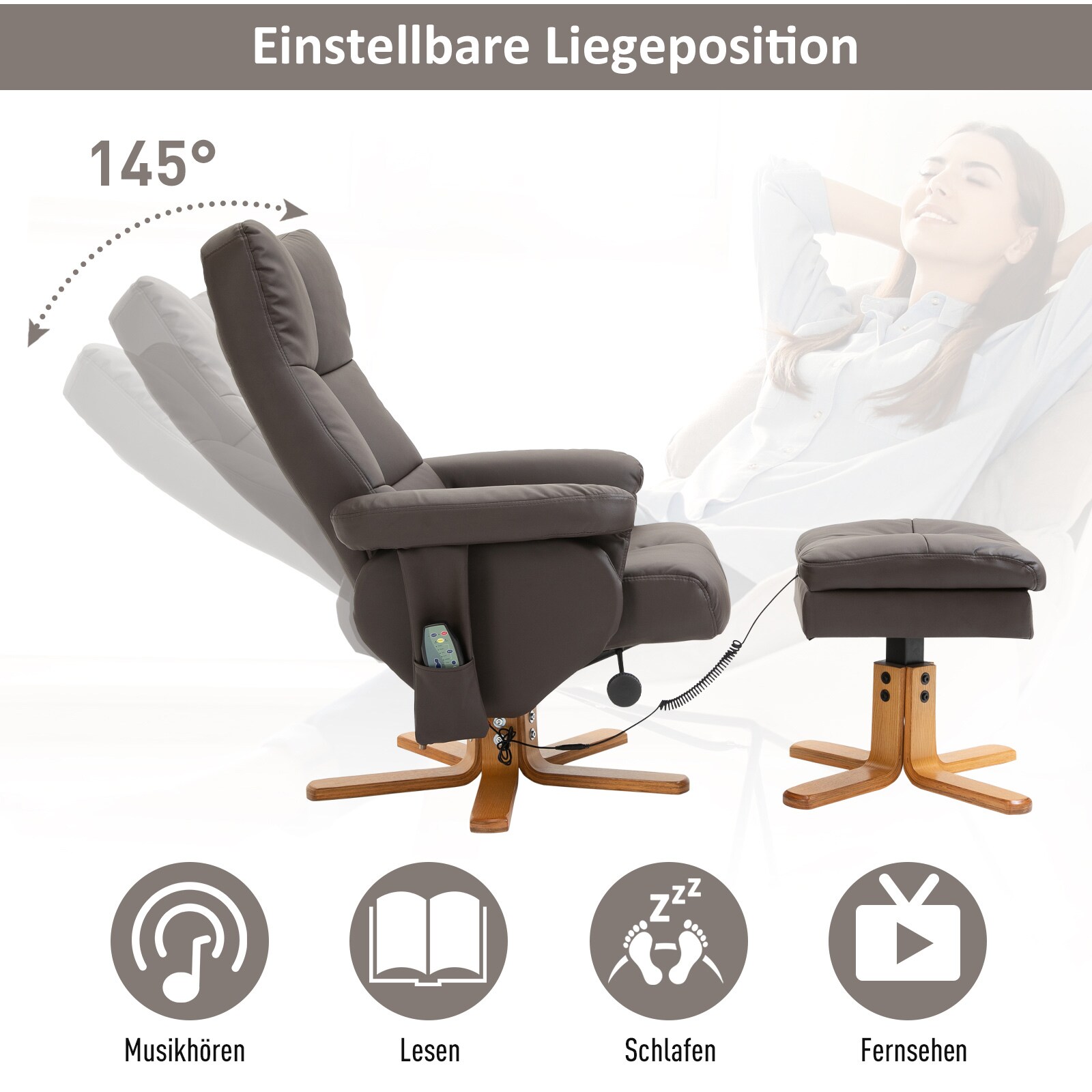HOMCOM Massagesessel mit Liegefunktion B80 x T86 x H99 cm