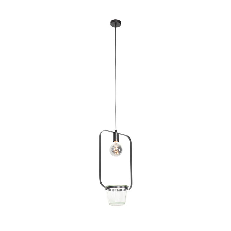 Moderne hanglamp zwart met glas rechthoekig - Roslini
