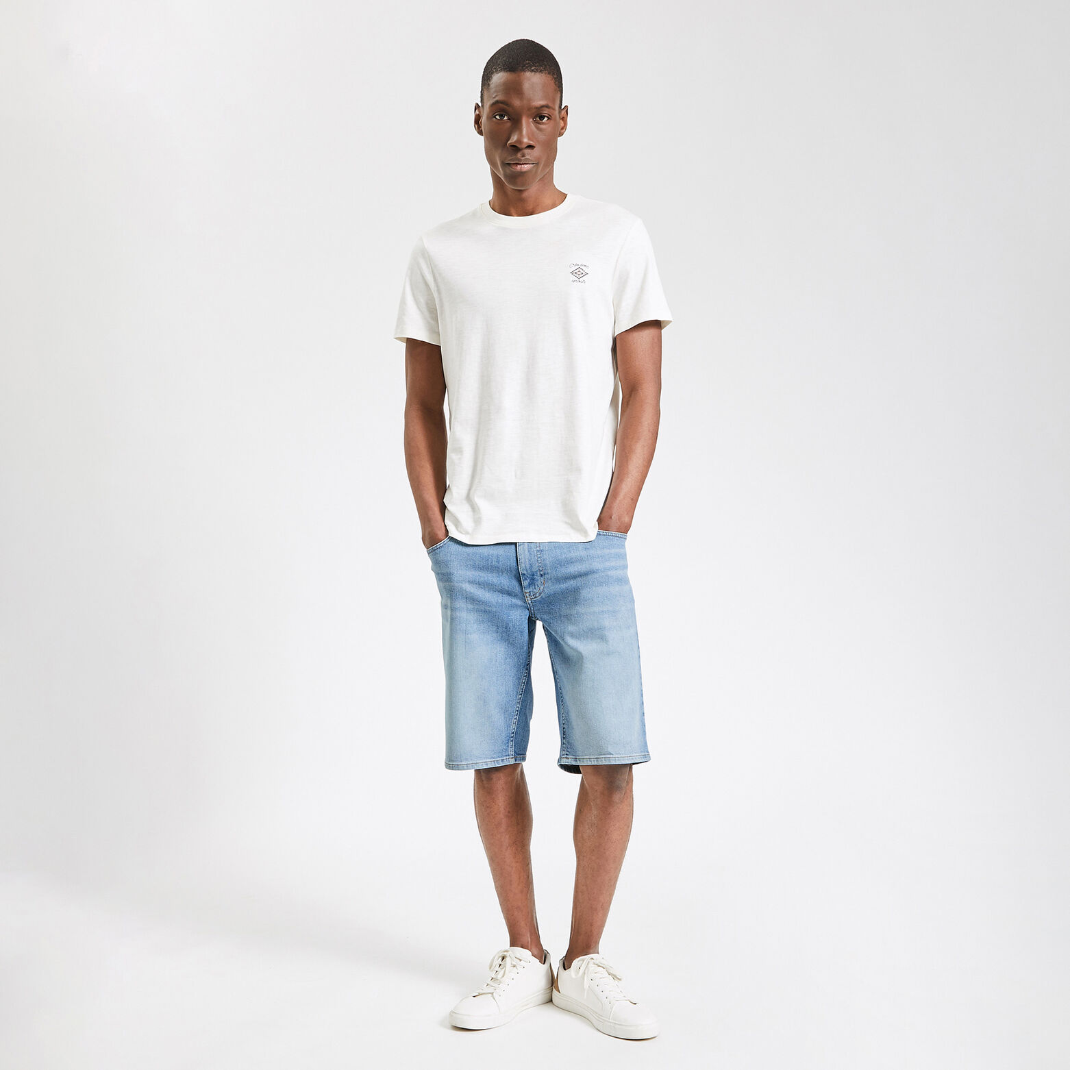 Bermuda en jean en coton recyclé Bleu moyen