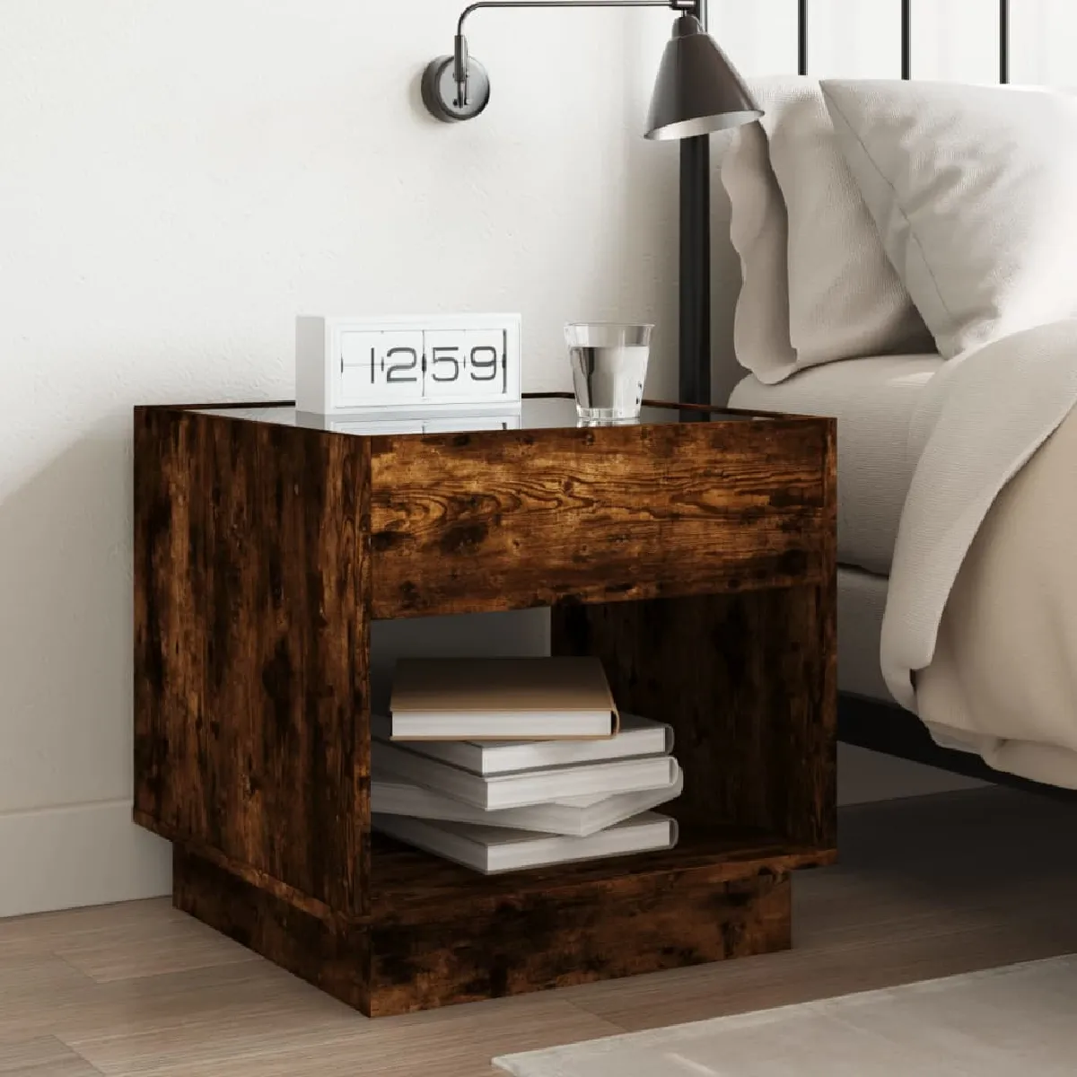 vidaXL Table de chevet - Chêne fumé