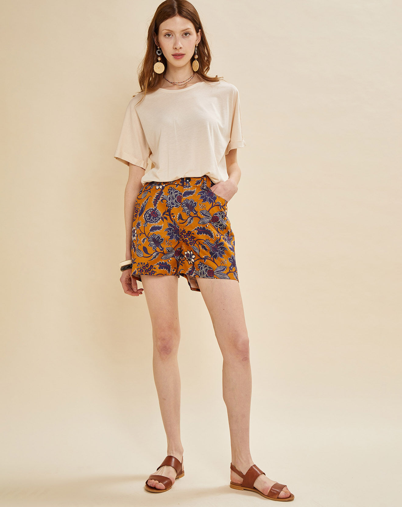 Chloé Stora Short Loby imprimé camel/marine